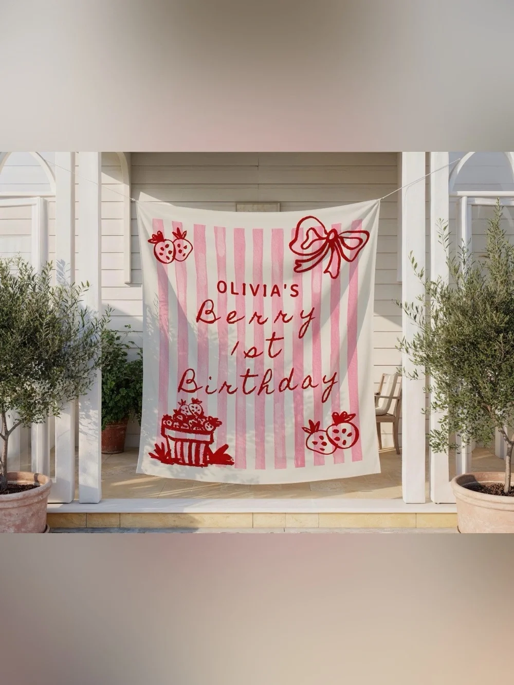Personalized Berry First Birthday Backdrop Strawberry Party Extra Large